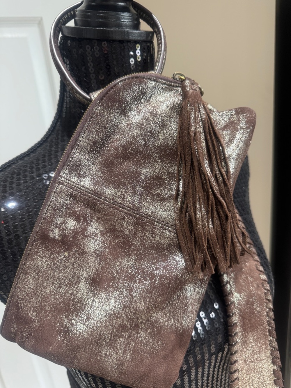 HOBO Metallic Brown Leather Shoulder Tote with Tassel Wristlet - Picture 2 of 10